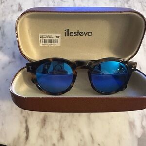 Authentic Illesteva Leonard Sunglasses — Tortoise / Blue Mirror — With Case